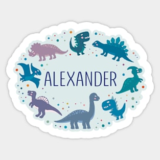 Alexander name surrounded by dinosaurs Sticker